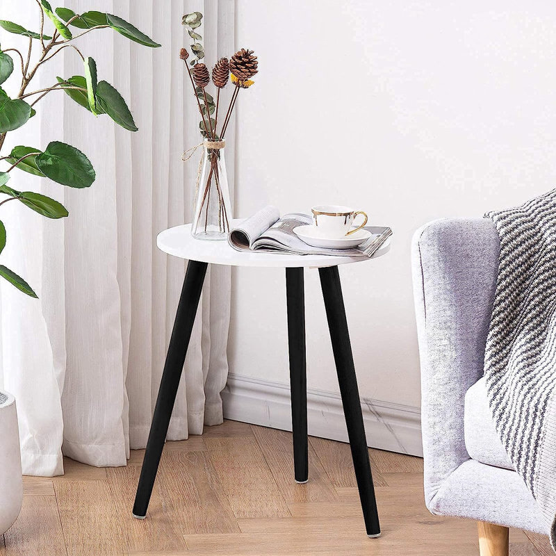 Corrigan Studio Round Side Table White Nightstand Coffee End Table For Living Room Bedroom Small Spaces Easy Assembly Modern Home Decor Bedside Table With Black Wood Legs 16.5 X 20.5 Inches Wayfair Ca...